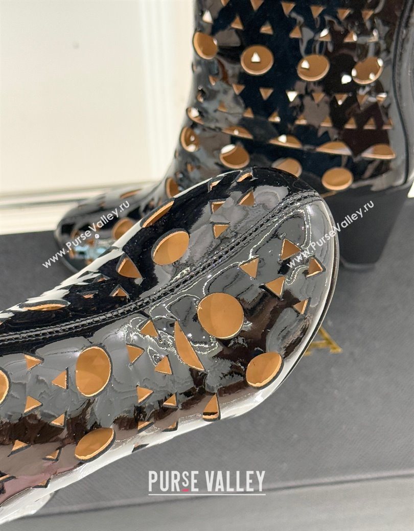 Alaia Openwork Pendant Leather Wedge Ankle Boots Black 2025 AL102906 (KL-251029127)