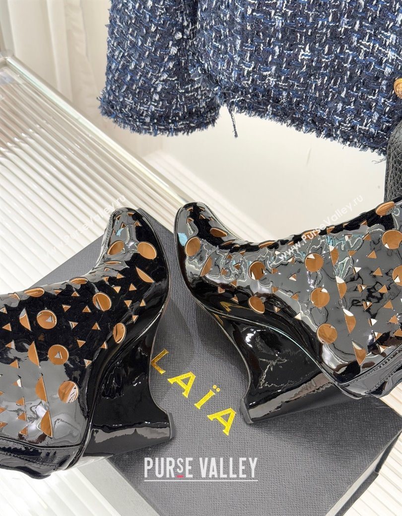 Alaia Openwork Pendant Leather Wedge Ankle Boots Black 2025 AL102906 (KL-251029127)
