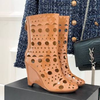 Alaia Openwork Pendant Leather Wedge Ankle Boots Brown 2025 AL102906 (KL-251029128)