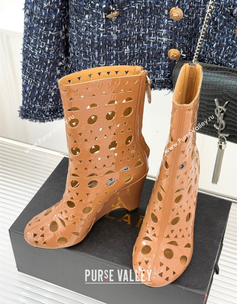 Alaia Openwork Pendant Leather Wedge Ankle Boots Brown 2025 AL102906 (KL-251029128)