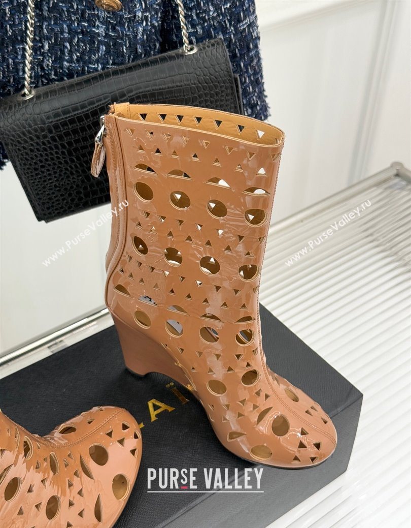Alaia Openwork Pendant Leather Wedge Ankle Boots Brown 2025 AL102906 (KL-251029128)