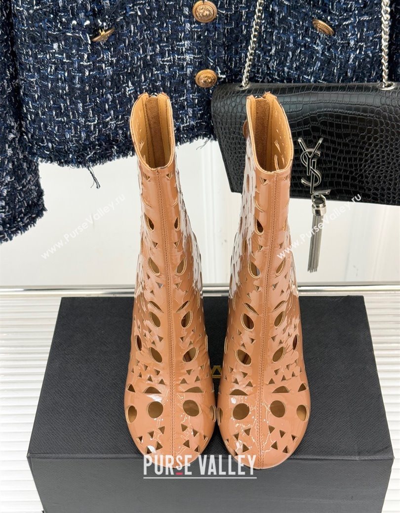 Alaia Openwork Pendant Leather Wedge Ankle Boots Brown 2025 AL102906 (KL-251029128)