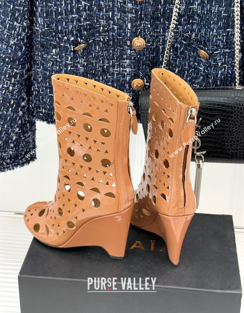 Alaia Openwork Pendant Leather Wedge Ankle Boots Brown 2025 AL102906 (KL-251029128)