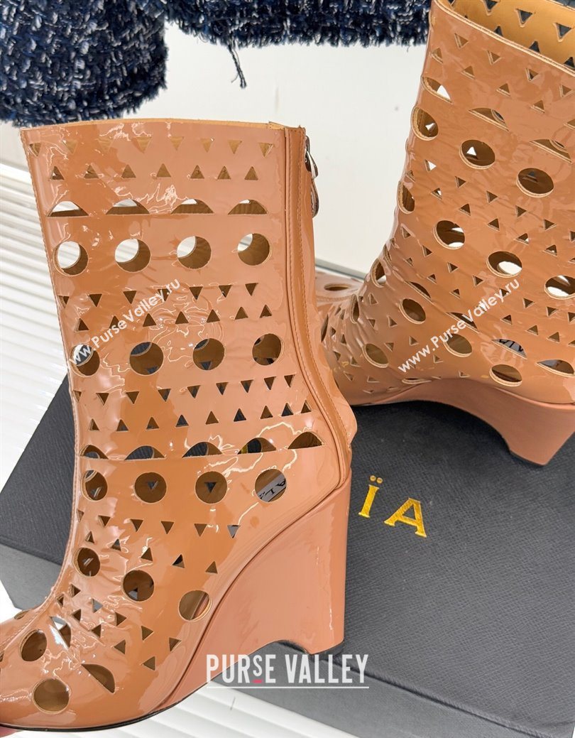 Alaia Openwork Pendant Leather Wedge Ankle Boots Brown 2025 AL102906 (KL-251029128)