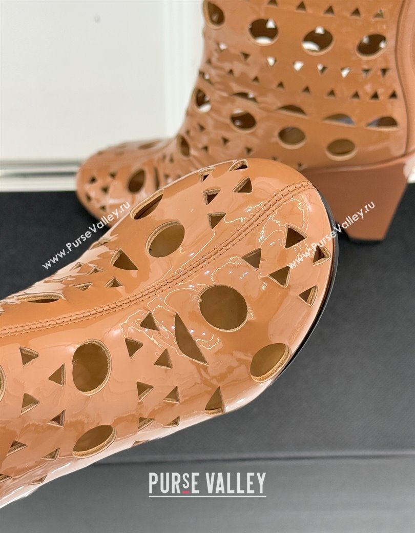 Alaia Openwork Pendant Leather Wedge Ankle Boots Brown 2025 AL102906 (KL-251029128)