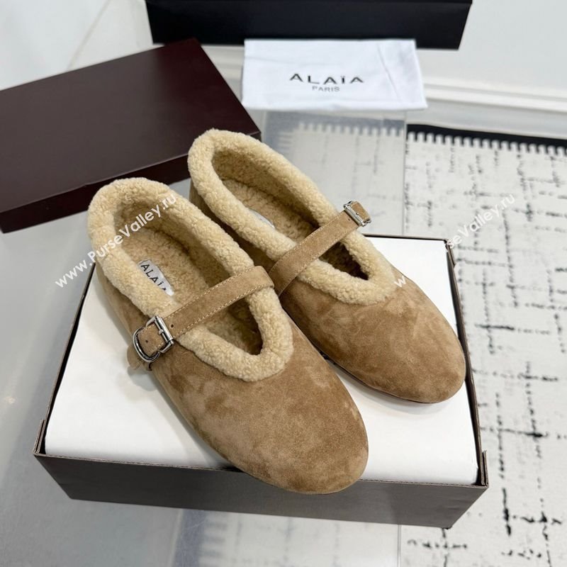 Alaia Ballet Flats in Suede and Shearling Camel 2025 AL102901 (KER-251029098)