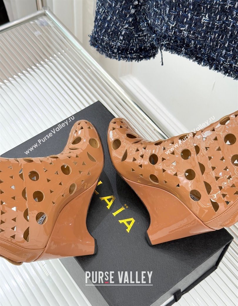Alaia Openwork Pendant Leather Wedge Ankle Boots Brown 2025 AL102906 (KL-251029128)