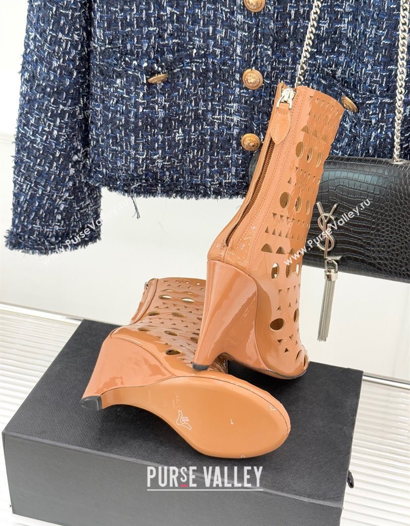 Alaia Openwork Pendant Leather Wedge Ankle Boots Brown 2025 AL102906 (KL-251029128)