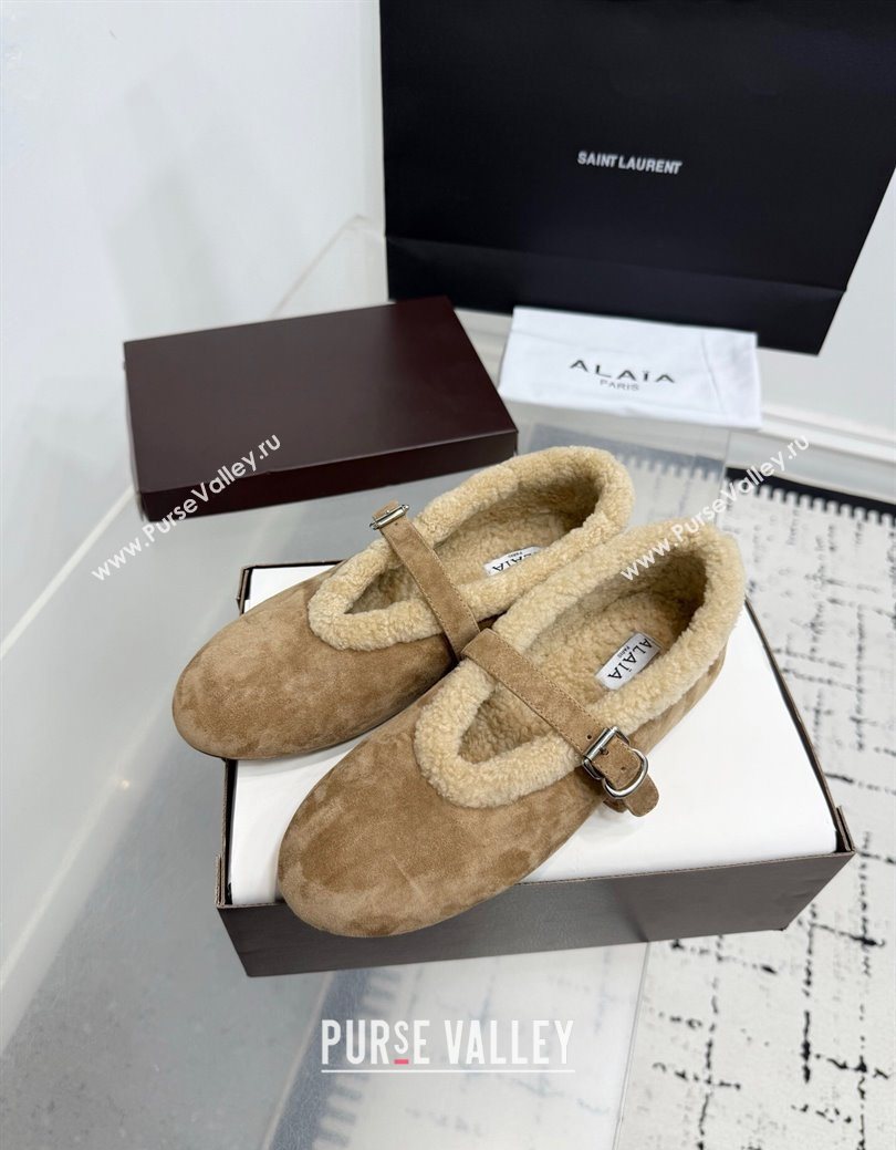 Alaia Ballet Flats in Suede and Shearling Camel 2025 AL102901 (KER-251029098)