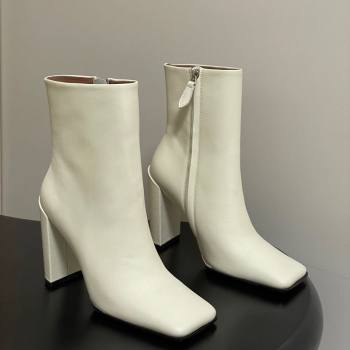 Alaia Square Heel Ankle Boots 10cm in Calf Leather White 2025 AL102904 (MD-251029119)