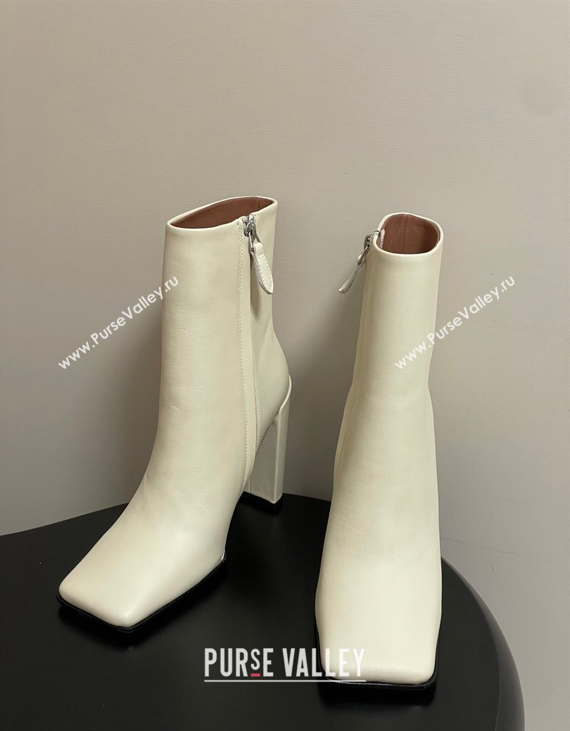 Alaia Square Heel Ankle Boots 10cm in Calf Leather White 2025 AL102904 (MD-251029119)