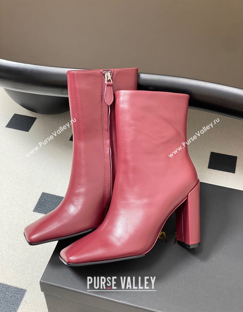Alaia Square Heel Ankle Boots 10cm in Calf Leather Red 2025 AL102904 (MD-251029120)