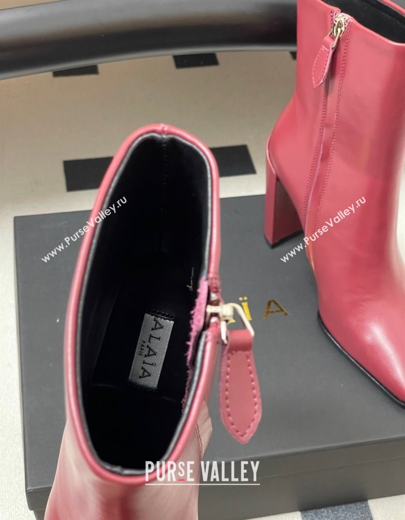 Alaia Square Heel Ankle Boots 10cm in Calf Leather Red 2025 AL102904 (MD-251029120)