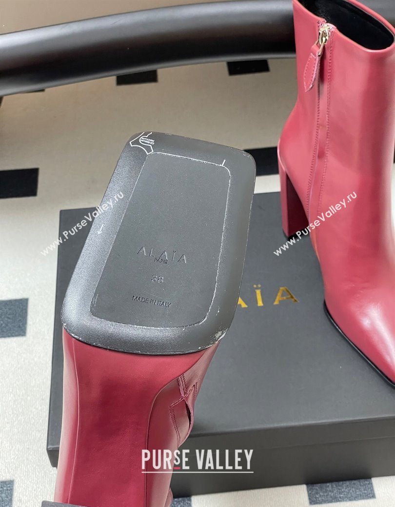 Alaia Square Heel Ankle Boots 10cm in Calf Leather Red 2025 AL102904 (MD-251029120)