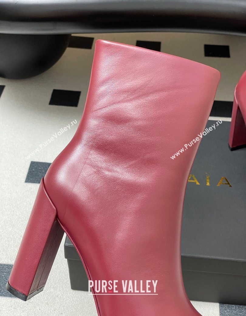 Alaia Square Heel Ankle Boots 10cm in Calf Leather Red 2025 AL102904 (MD-251029120)