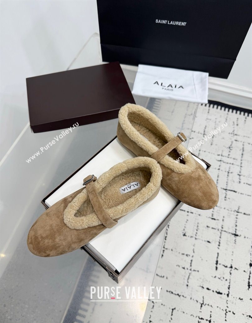 Alaia Ballet Flats in Suede and Shearling Camel 2025 AL102901 (KER-251029098)