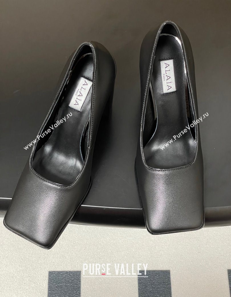 Alaia Square Pumps 10cm in Calf Leather Black 2025 AL102908 (MD-251029131)