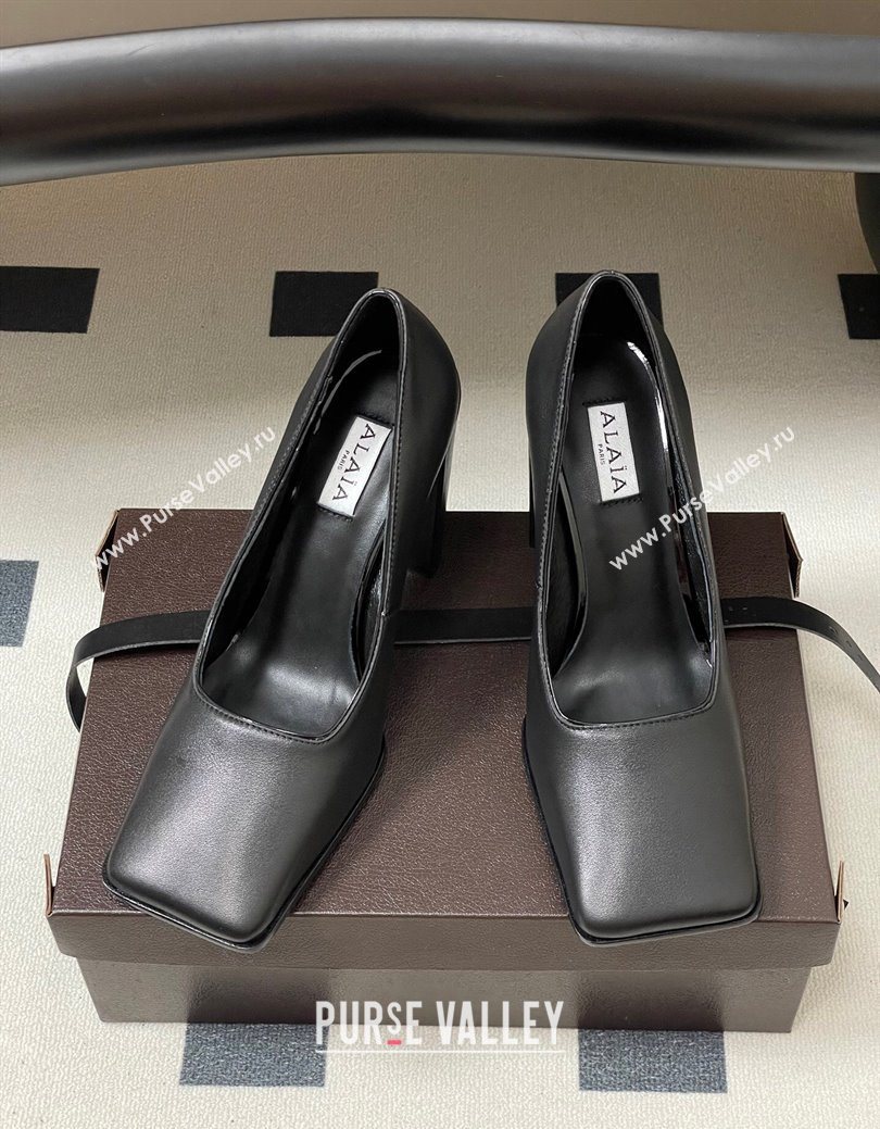Alaia Square Pumps 10cm in Calf Leather Black 2025 AL102908 (MD-251029131)