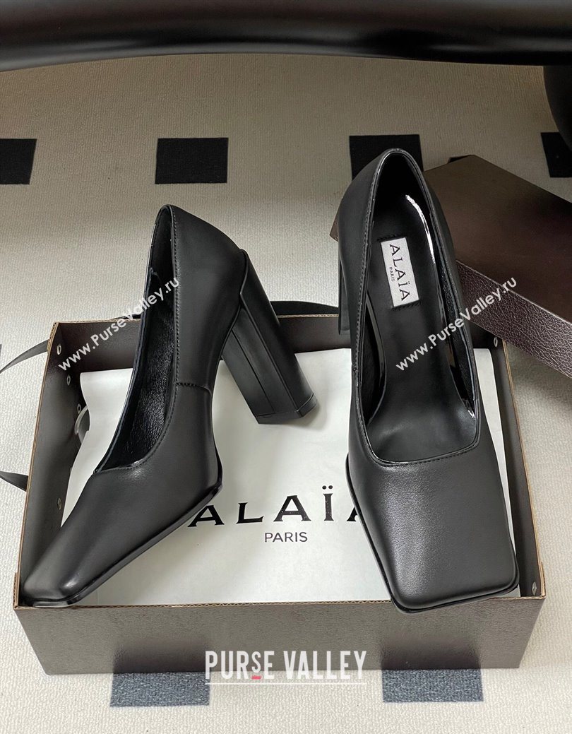Alaia Square Pumps 10cm in Calf Leather Black 2025 AL102908 (MD-251029131)