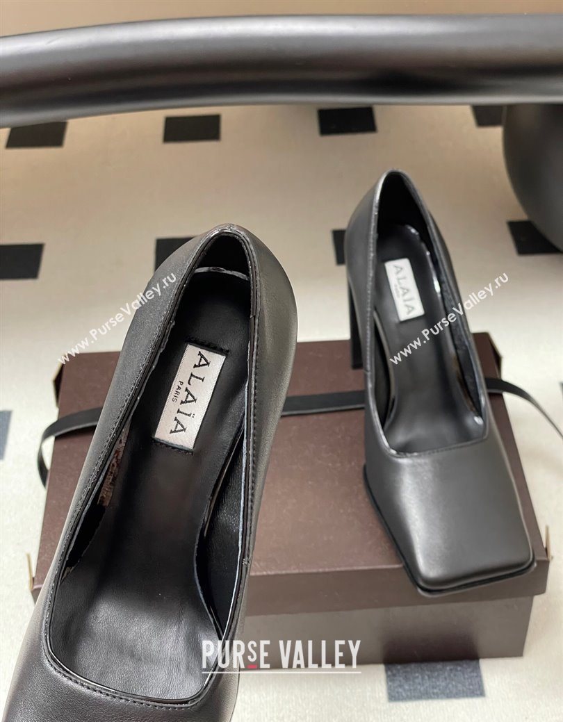 Alaia Square Pumps 10cm in Calf Leather Black 2025 AL102908 (MD-251029131)