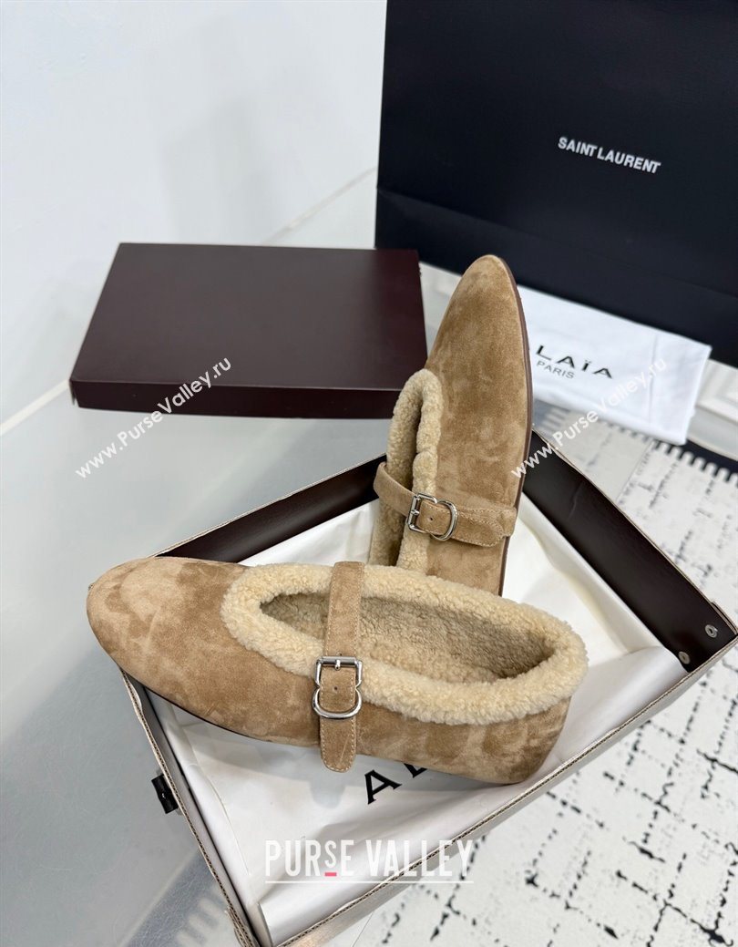 Alaia Ballet Flats in Suede and Shearling Camel 2025 AL102901 (KER-251029098)