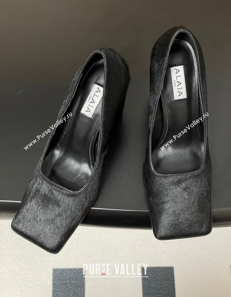 Alaia Square Pumps 10cm in Haircalf Black 2025 AL102908 (MD-251029132)