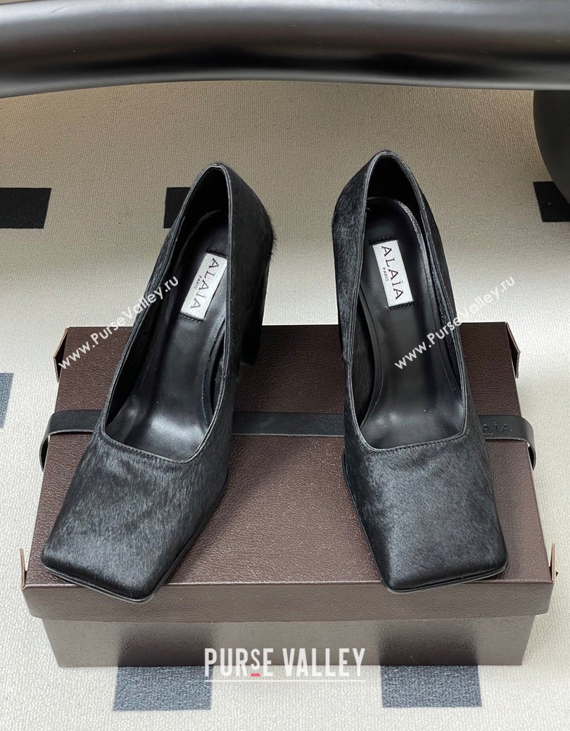 Alaia Square Pumps 10cm in Haircalf Black 2025 AL102908 (MD-251029132)