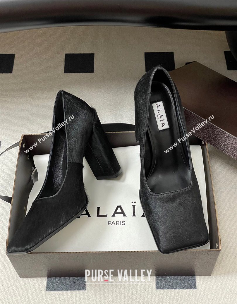 Alaia Square Pumps 10cm in Haircalf Black 2025 AL102908 (MD-251029132)