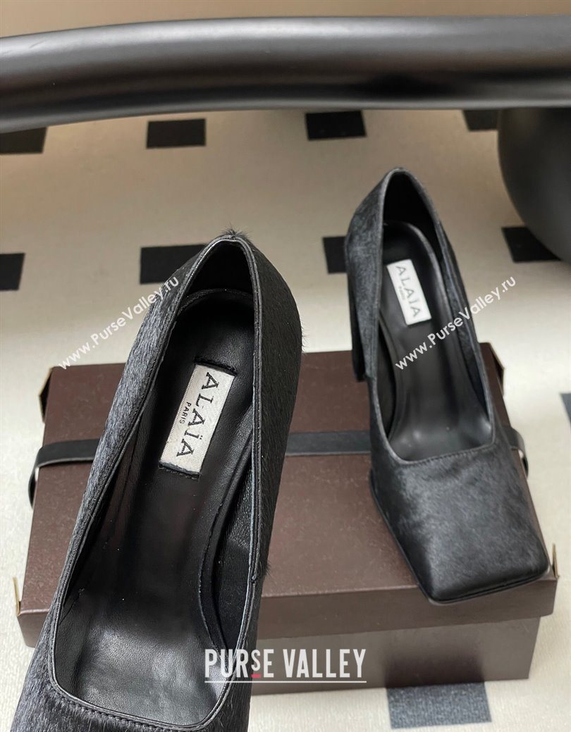 Alaia Square Pumps 10cm in Haircalf Black 2025 AL102908 (MD-251029132)