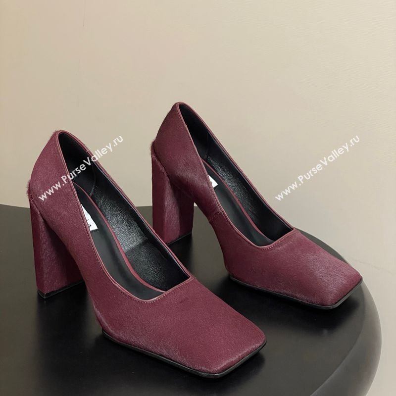 Alaia Square Pumps 10cm in Haircalf Burgundy 2025 AL102908 (MD-251029133)