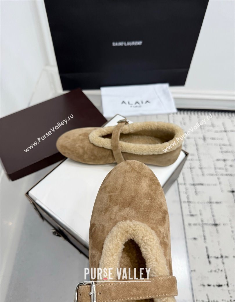 Alaia Ballet Flats in Suede and Shearling Camel 2025 AL102901 (KER-251029098)
