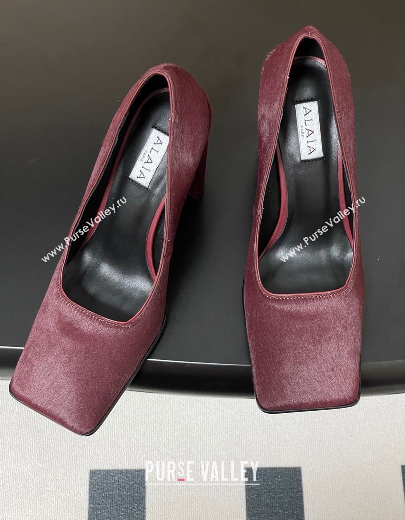 Alaia Square Pumps 10cm in Haircalf Burgundy 2025 AL102908 (MD-251029133)