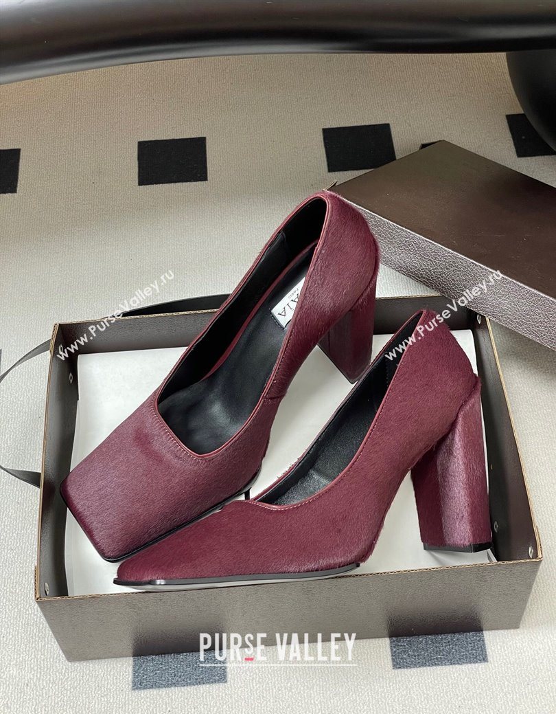 Alaia Square Pumps 10cm in Haircalf Burgundy 2025 AL102908 (MD-251029133)
