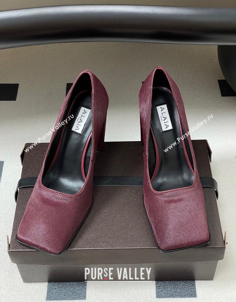 Alaia Square Pumps 10cm in Haircalf Burgundy 2025 AL102908 (MD-251029133)