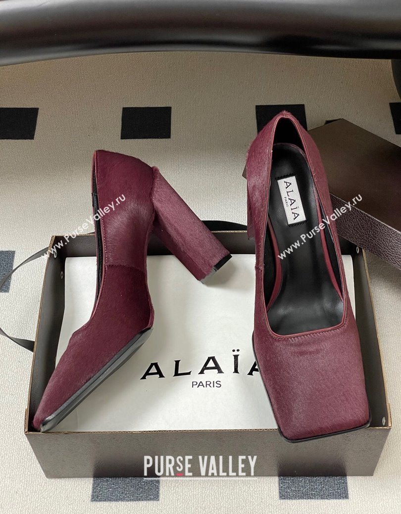 Alaia Square Pumps 10cm in Haircalf Burgundy 2025 AL102908 (MD-251029133)