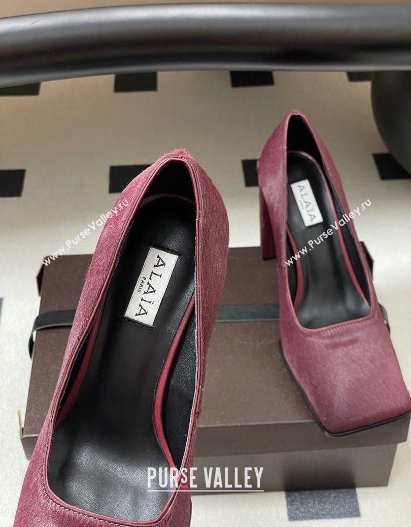 Alaia Square Pumps 10cm in Haircalf Burgundy 2025 AL102908 (MD-251029133)