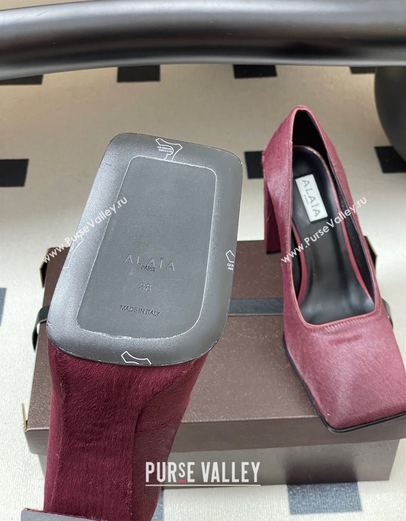 Alaia Square Pumps 10cm in Haircalf Burgundy 2025 AL102908 (MD-251029133)