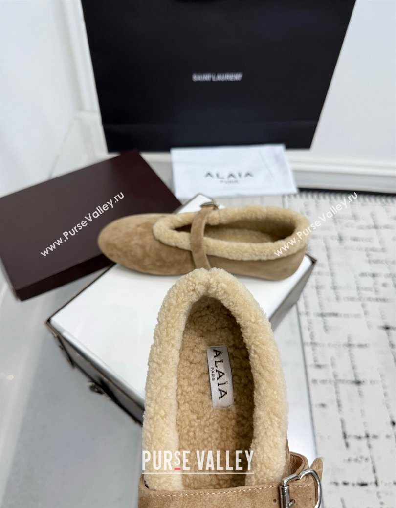 Alaia Ballet Flats in Suede and Shearling Camel 2025 AL102901 (KER-251029098)