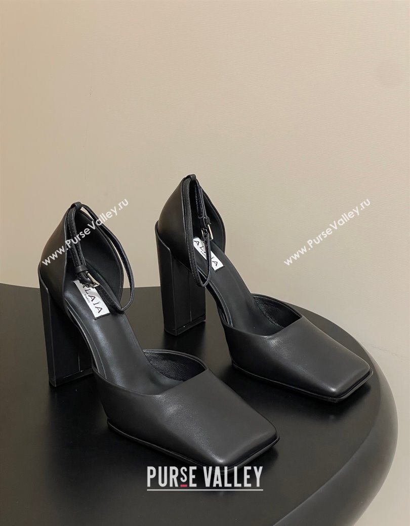 Alaia Square DOrsay Mary Janes Pumps 10cm in Calf Leather Black 2025 AL102909 (MD-251029138)