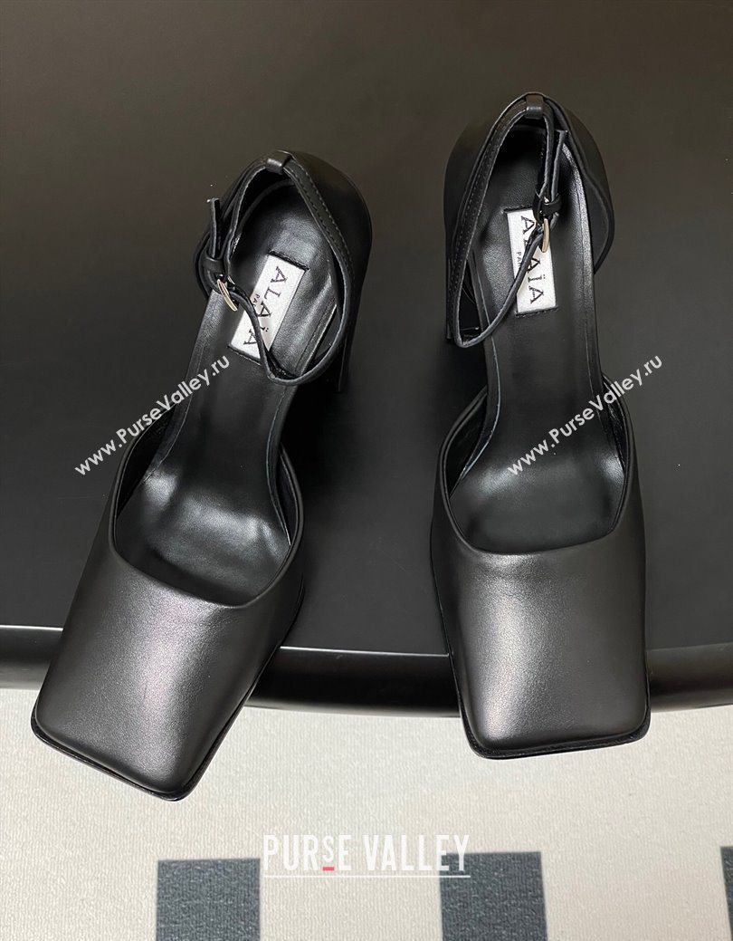 Alaia Square DOrsay Mary Janes Pumps 10cm in Calf Leather Black 2025 AL102909 (MD-251029138)