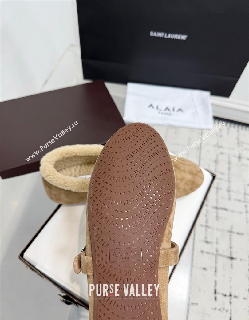 Alaia Ballet Flats in Suede and Shearling Camel 2025 AL102901 (KER-251029098)