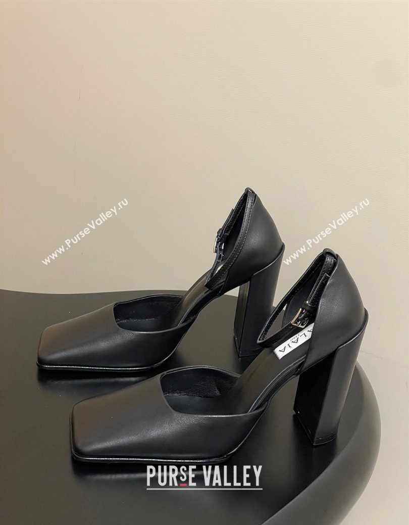 Alaia Square DOrsay Mary Janes Pumps 10cm in Calf Leather Black 2025 AL102909 (MD-251029138)