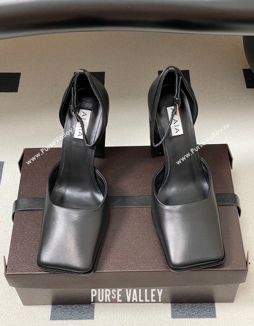 Alaia Square DOrsay Mary Janes Pumps 10cm in Calf Leather Black 2025 AL102909 (MD-251029138)