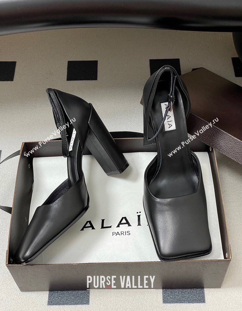 Alaia Square DOrsay Mary Janes Pumps 10cm in Calf Leather Black 2025 AL102909 (MD-251029138)