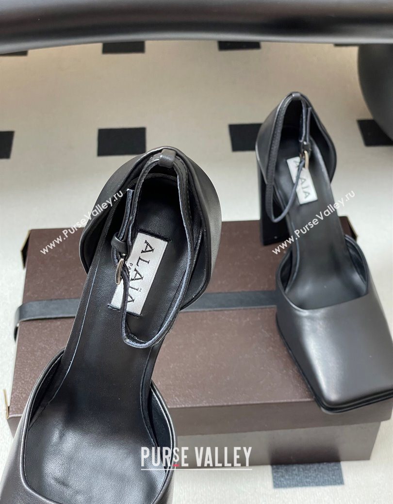 Alaia Square DOrsay Mary Janes Pumps 10cm in Calf Leather Black 2025 AL102909 (MD-251029138)