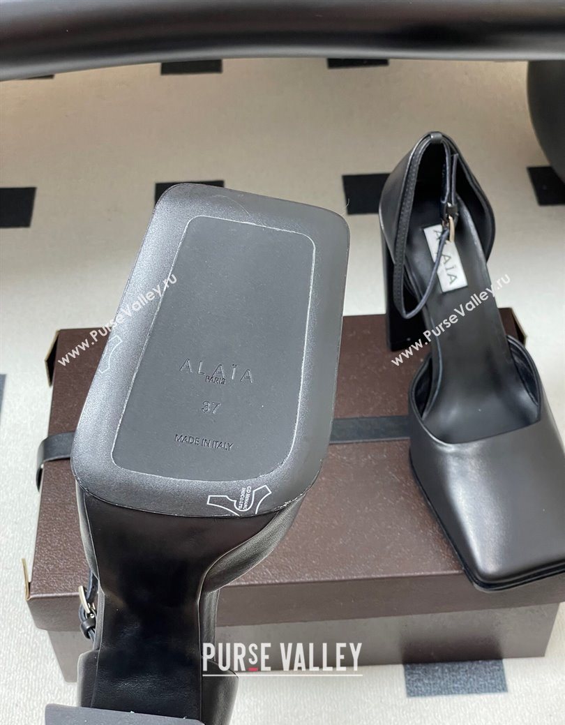 Alaia Square DOrsay Mary Janes Pumps 10cm in Calf Leather Black 2025 AL102909 (MD-251029138)