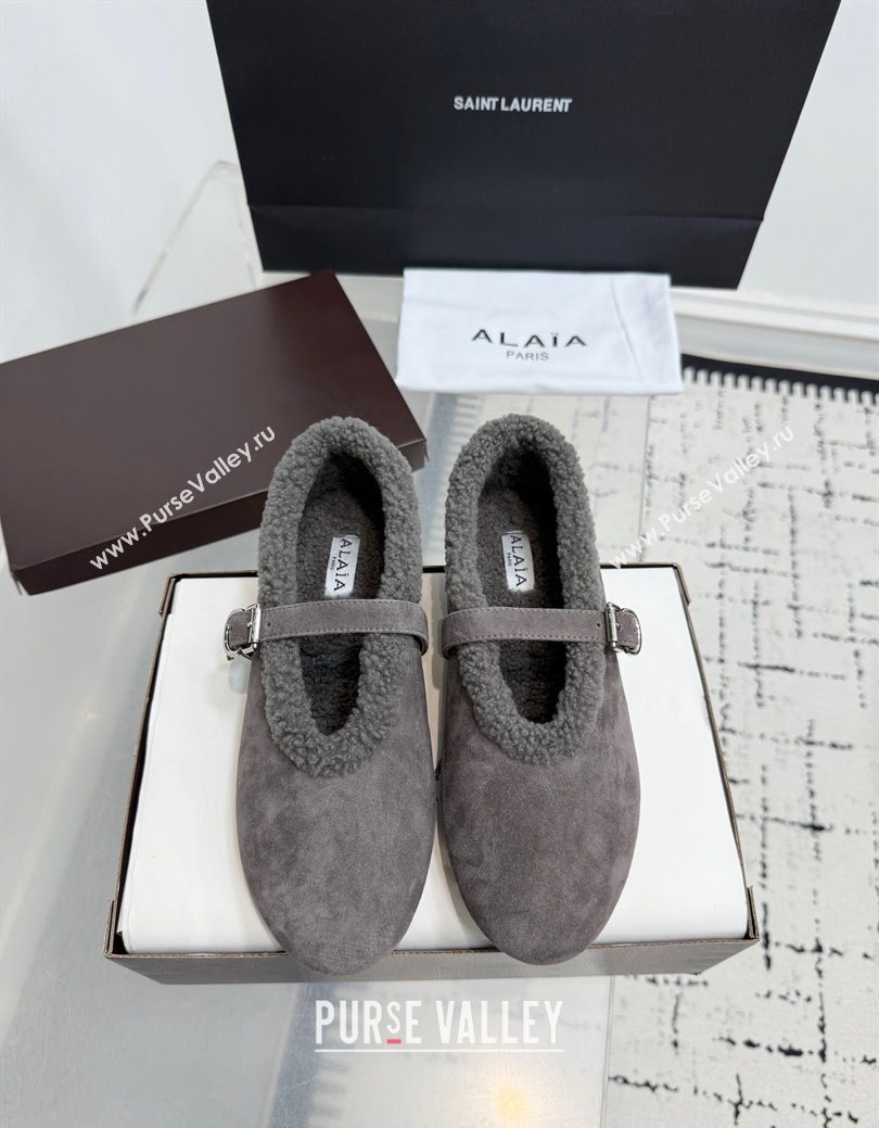 Alaia Ballet Flats in Suede and Shearling Dark Grey 2025 AL102901 (KER-251029099)