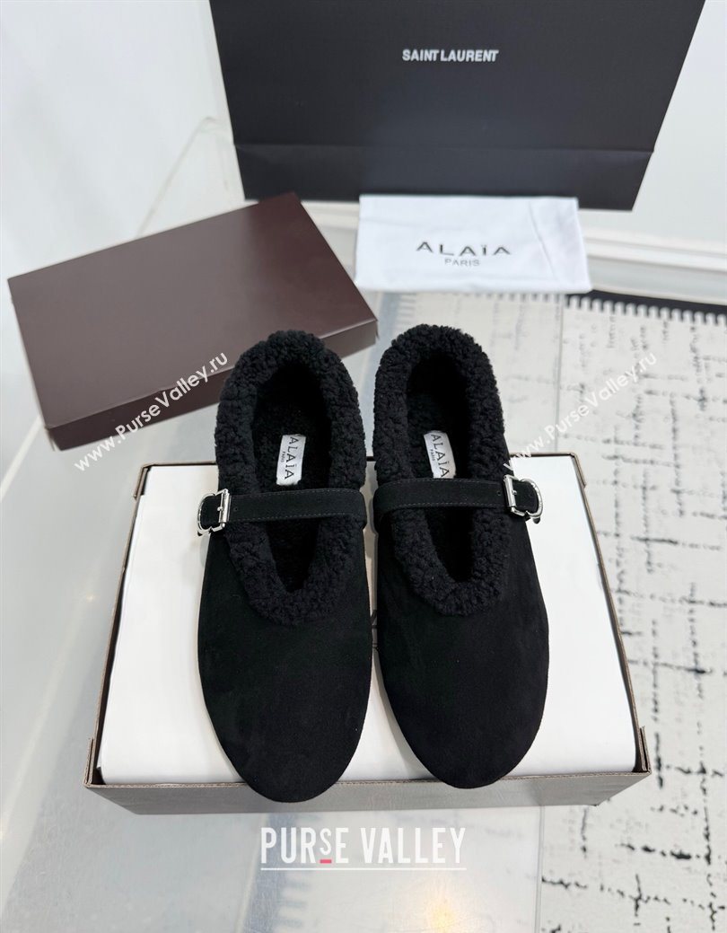 Alaia Ballet Flats in Suede and Shearling Black 2025 AL102901 (KER-251029096)