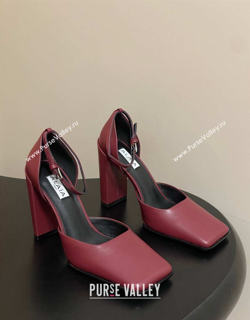 Alaia Square DOrsay Mary Janes Pumps 10cm in Calf Leather Red 2025 AL102909 (MD-251029140)