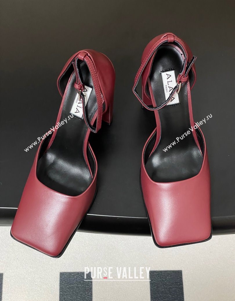 Alaia Square DOrsay Mary Janes Pumps 10cm in Calf Leather Red 2025 AL102909 (MD-251029140)